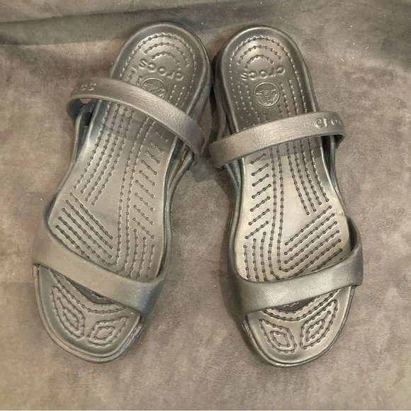 CROCS  Sz 11 Cleo 2 Straps Comfort Slip On Sandals - Picture 2 of 11